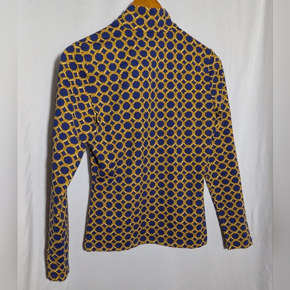 NWT Women's J. McLaughlin Bedford Quarter Zip Catalina Cloth Blue & Gold | Sz S - Picture 4 of 11